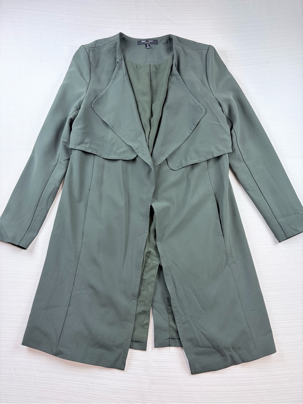 Romeo & Juliet Couture Olive Green Drape Front Trench Coat Size M 36 Length